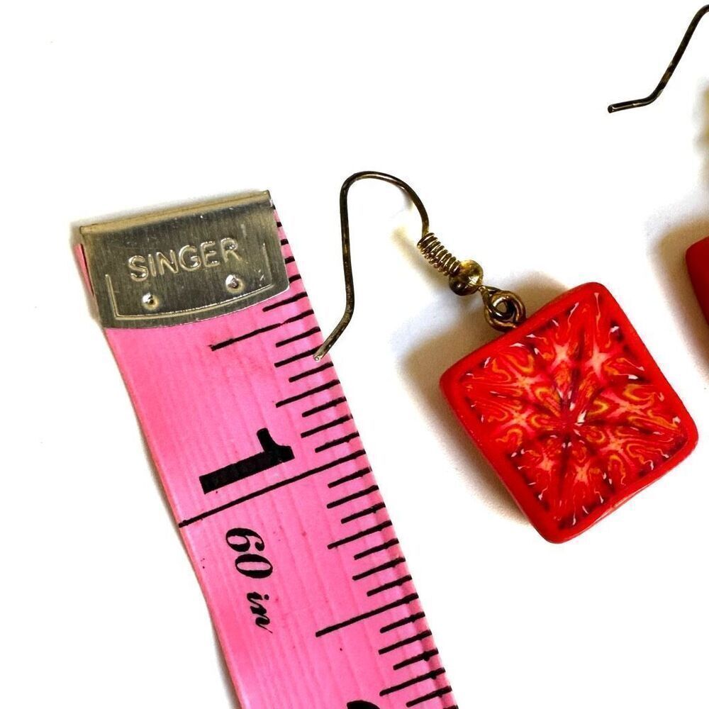 Orange square clay drop earrings - Picture 8 of 8
